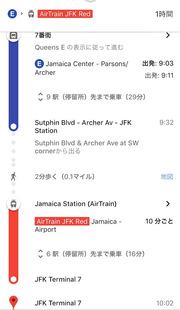 ニューヨークから空港までの所要時間